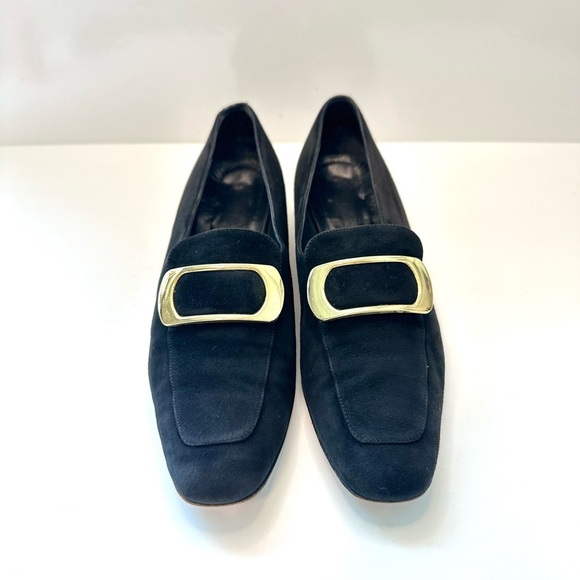 Bruno Magli Women’s Black Suede Loafers with Gold Buckle – Made in Italy - Picture 4 of 7